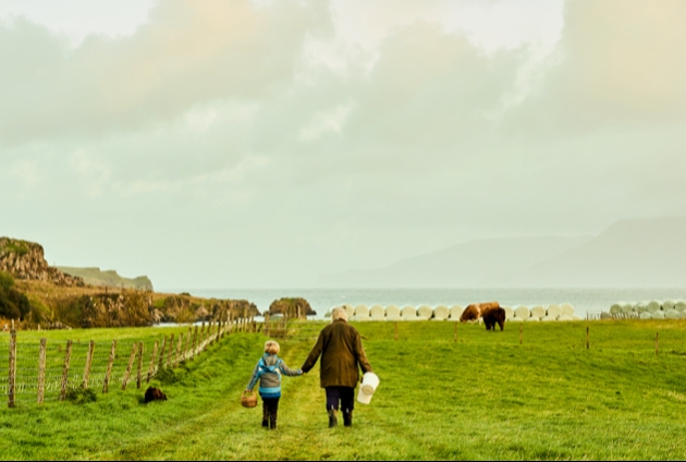 People walking in the fields on the island of Muck 