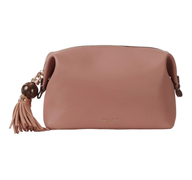 pink wash bag in leather with tassel